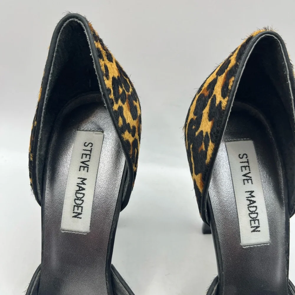 Steve Madden Leopard Print Pony Hair Heels Size 7.5 Pointed Toe With Embellish - Picture 11 of 11